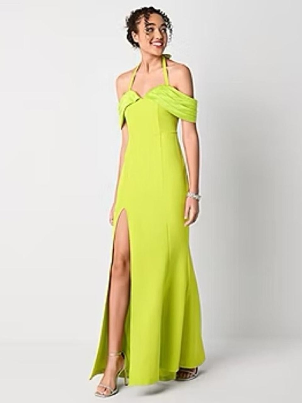 Johnny Wujek for JCPenney Off-The-Shoulder Fitted Gown In Neon